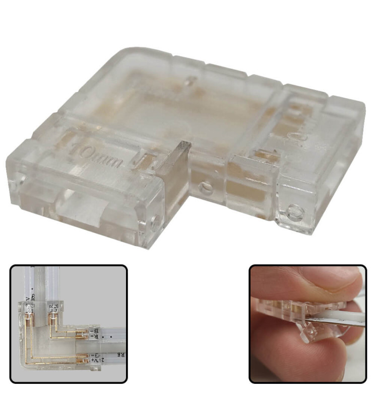 Aansluiting in L voor banden LED COB - RVB - 10 mm - IP20