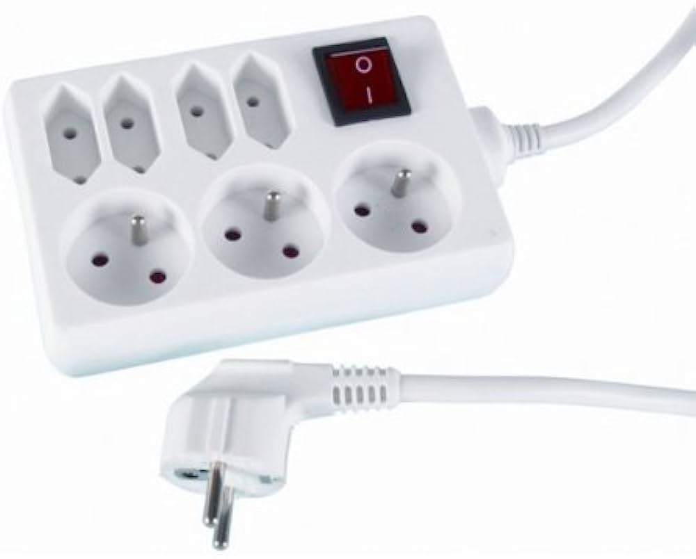 [8829] VT-1177-7 7x Prise 2P+T Cube Bloc multiprises + interrupteur cordon - 3G1.5 - Blanc -1,5m