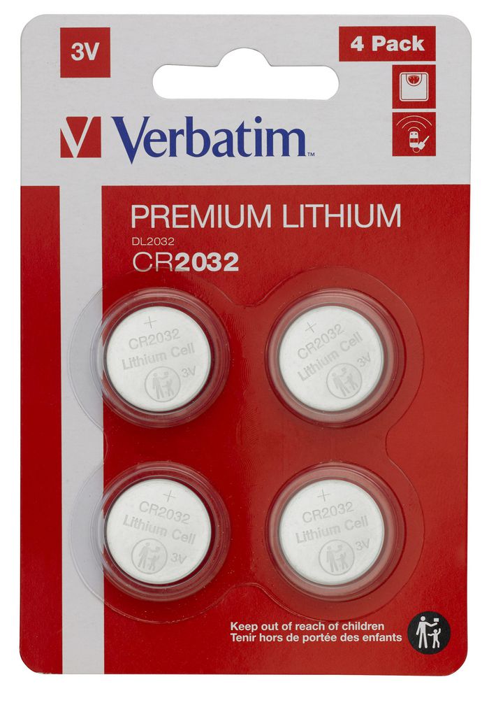 [CR2032-4] Piles au lithium Verbatim CR2032 3 V (lot de 4)