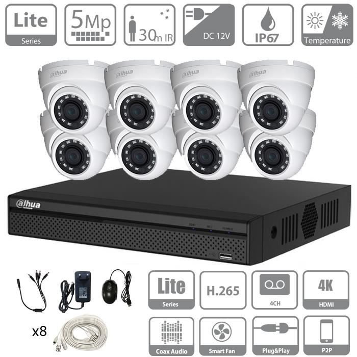 Kit DVR DAHUA 8 kanalen HDCVI 5 MP, 8 kanalen en 8 camera's tourelle 5 MP, binnen/buiten - HD 2 Naar