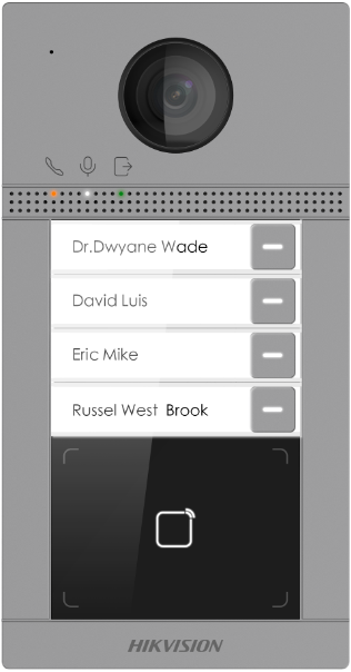 Porte Hikvision DS-KV8413-WME1(C) Oppervlak Aluminium 4 x Bouton, PoE/12 VDC, Kaart Mifare WIFI - 2 relais