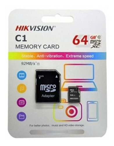 Hikvision HS-TF-C1STD-64G-A 64GB microSDXC Klasse C10 voor bewakingssystemen
