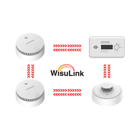 Kit van 4 rookdetecteurs, koolmonoxyde en onderling verbonden chaleurs zonder Wisualarm