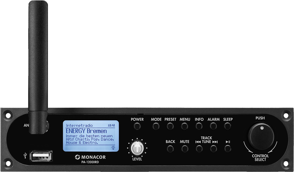 Radio internet PA-1200IRD, invoegtuner DAB+/FM RDS met USB-poort, voor mengversterker PA met insteekcompartiment.