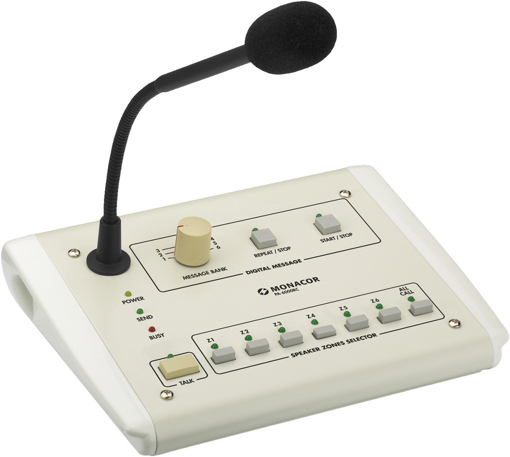 Microfoon voor televisie-uitzending van de zone PA-6000RC, voor aansluiting van PA-6240, PA-6480 en PA-6600