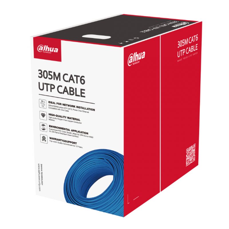 Dahua PFM923I-6UN-C 305m UTP CAT6 LSZH Blauw- Cuivre haute pureté ; Zonder halogeen Certifié ontstekingsklasse CE CPR Eca - Gaine PVC Bleu