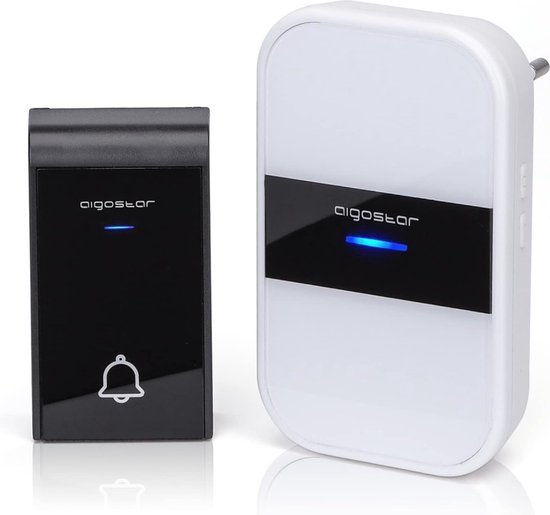 [U5D-N12] Aigostar - Sonnette numérique sans fil AC / IP44 zwart + wit / 1 meter + 1 ontvanger
