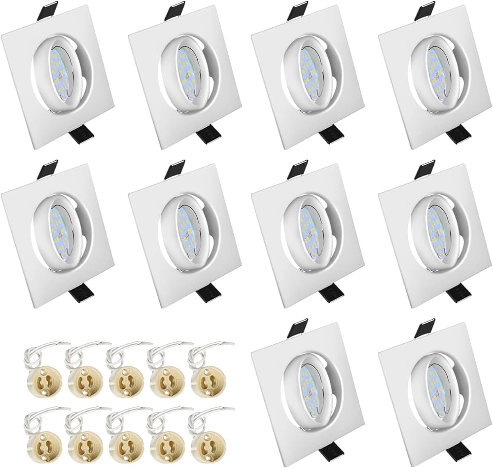 Lot de 10 spots LED inbouw dimbaar V-TAC - Inclinables - 6,5 Watt - 3000K - 400 Lumen - BLANC - Carré - Spot de plafond intérieur IP20