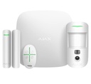 Ajax Starter KitCam-W . Le kit se compose du Hub 2 Ajax, du détecteur MotionCam, du détecteur d'ouverture DoorProtect et du porte-clés SpaceControl.